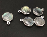 5 Pcs Labradorite Gemstone Charms, Sterling Silver Charms , Wholesale Jewelry Findings, Jewelry Making, Jewelry Supplies, 19.5x15.5mm
