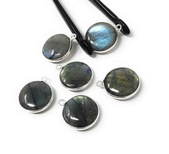 Labradorite Gemstone Charms, Sterling Silver Briolette Charms , Wholesale Jewelry Findings, Jewelry Making, Jewelry Supplies, 19.5x16mm