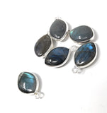 Wholesale 6 Pcs Labradorite Gemstone Charms, Sterling Silver Briolette Charms, Jewelry Findings, Jewelry Making, Jewelry Supplies, 17.5x11mm