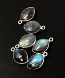 Wholesale 6 Pcs Labradorite Gemstone Charms, Sterling Silver Briolette Charms, Jewelry Findings, Jewelry Making, Jewelry Supplies, 17.5x11mm