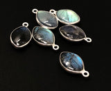 Wholesale 6 Pcs Labradorite Gemstone Charms, Sterling Silver Briolette Charms, Jewelry Findings, Jewelry Making, Jewelry Supplies, 17.5x11mm