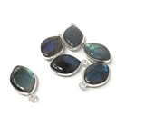Wholesale 6 Pcs Labradorite Gemstone Charms, Sterling Silver Briolette Charms, Jewelry Findings, Jewelry Making, Jewelry Supplies, 17.5x11mm