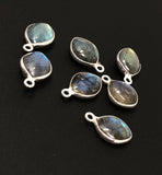 7 Pcs Labradorite Gemstone Charms, Sterling Silver Briolette Charms, Wholesale Jewelry Findings, Jewelry Making, Jewelry Supplies, 15.5x10mm