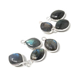 7 Pcs Labradorite Gemstone Charms, Sterling Silver Briolette Charms, Wholesale Jewelry Findings, Jewelry Making, Jewelry Supplies, 15.5x10mm