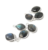 7 Pcs Labradorite Gemstone Charms, Sterling Silver Briolette Charms, Wholesale Jewelry Findings, Jewelry Making, Jewelry Supplies, 15.5x10mm