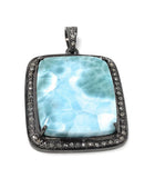 Larimar Gemstone Pendant, Sterling Silver Pave Diamond Pendant, Spiritual Healing Gemstone Larimar Jewelry, Throat Chakra Crystal Jewelry