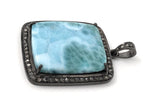 Larimar Gemstone Pendant, Sterling Silver Pave Diamond Pendant, Spiritual Healing Gemstone Larimar Jewelry, Throat Chakra Crystal Jewelry