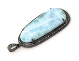 Larimar Pendant, Gemstone Pendant, Diamond Pendant, Sterling Silver Gemstone Larimar Pave Diamond Pendant, 58.75mmx26mm