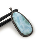 Larimar Pendant, Gemstone Pendant, Diamond Pendant, Sterling Silver Gemstone Larimar Pave Diamond Pendant, 58.75mmx26mm