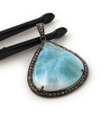 Larimar Pendant, Gemstone Pendant, Diamond Pendant, Sterling Silver Gemstone Larimar Pave Diamond Pendant, 44.45x31.75mm