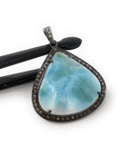 Larimar Gemstone Pendant, Sterling Silver Pave Diamond Pendant, Spiritual Healing Crystal Jewelry, Aura Energy Chakra December Birthstone