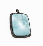 Larimar Pendant, Gemstone Pendant, Silver Pendant, Natural Larimar, Diamond Pendant, Pave Diamond Pendant, Sterling Silver Pendant, 54x36mm