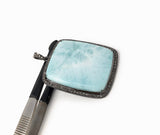 Larimar Pendant, Gemstone Pendant, Silver Pendant, Natural Larimar, Diamond Pendant, Pave Diamond Pendant, Sterling Silver Pendant, 54x36mm