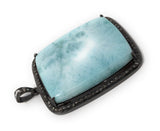 Larimar Pendant, Gemstone Pendant, Silver Pendant, Natural Larimar, Diamond Pendant, Pave Diamond Pendant, Sterling Silver Pendant, 54x36mm
