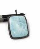 Larimar Pendant, Gemstone Pendant, Silver Pendant, Natural Larimar, Diamond Pendant, Pave Diamond Pendant, Sterling Silver Pendant, 54x36mm