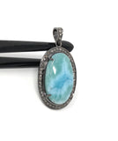 Larimar Pendant, Gemstone Pendant, Silver Pendant, Natural Larimar, Diamond Pendant, Pave Diamond Pendant, Sterling Silver Pendant, DIY