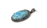 Larimar Pendant, Gemstone Pendant, Silver Pendant, Natural Larimar, Diamond Pendant, Pave Diamond Pendant, Sterling Silver Pendant, DIY