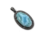 Larimar Pendant, Gemstone Pendant, Silver Pendant, Natural Larimar, Diamond Pendant, Pave Diamond Pendant, Sterling Silver Pendant, DIY
