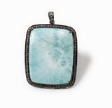 Larimar Pendant, Gemstone Pendant, Silver Pendant, Natural Larimar, Diamond Pendant, Pave Diamond Pendant, Sterling Silver Pendant, 54x36mm