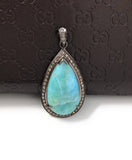 Larimar Pendant, Gemstone Pendant, Silver Pendant, Natural Larimar, Diamond Pendant, Pave Diamond Pendant, Sterling Silver Pendant, DIY