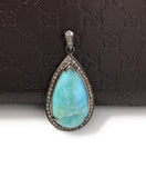 Larimar Pendant, Gemstone Pendant, Silver Pendant, Natural Larimar, Diamond Pendant, Pave Diamond Pendant, Sterling Silver Pendant, DIY