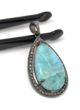 Larimar Pendant, Gemstone Pendant, Silver Pendant, Natural Larimar, Diamond Pendant, Pave Diamond Pendant, Sterling Silver Pendant, DIY