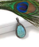 Larimar Pendant, Gemstone Pendant, Silver Pendant, Natural Larimar, Diamond Pendant, Pave Diamond Pendant, Sterling Silver Pendant, DIY