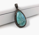 Larimar Pendant, Gemstone Pendant, Silver Pendant, Natural Larimar, Diamond Pendant, Pave Diamond Pendant, Sterling Silver Pendant, DIY