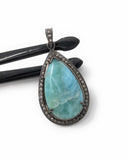 Larimar Pendant, Gemstone Pendant, Silver Pendant, Natural Larimar, Diamond Pendant, Pave Diamond Pendant, Sterling Silver Pendant, DIY
