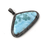 Larimar Gemstone Pendant, Natural Larimar Pave Diamond Pendant, Sterling Silver Pendant, Dominican Republic Larimar Jewelry