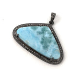 Larimar Pendant, Gemstone Pendant, Silver Pendant, Natural Larimar, Diamond Pendant, Pave Diamond Pendant, Sterling Silver Pendant, DIY