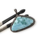 Larimar Gemstone Pendant, Natural Larimar Pave Diamond Pendant, Sterling Silver Pendant, Dominican Republic Larimar Jewelry