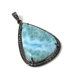 Larimar Pendant, Gemstone Pendant, Silver Pendant, Natural Larimar, Diamond Pendant, Pave Diamond Pendant, Sterling Silver Pendant, DIY
