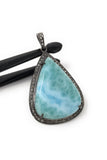 Larimar Pendant, Gemstone Pendant, Silver Pendant, Natural Larimar, Diamond Pendant, Pave Diamond Pendant, Sterling Silver Pendant, DIY