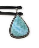 Larimar Pendant, Gemstone Pendant, Silver Pendant, Natural Larimar, Diamond Pendant, Pave Diamond Pendant, Sterling Silver Pendant, DIY