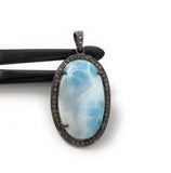 Larimar Pendant, Gemstone Pendant, Silver Pendant, Natural Larimar, Diamond Pendant, Pave Diamond Pendant, Sterling Silver Pendant, DIY