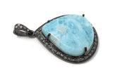 Larimar Pendant, Gemstone Pendant, Silver Pendant, Natural Larimar, Diamond Pendant, Pave Diamond Pendant, Sterling Silver Pendant, 38x27mm