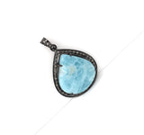Larimar Pendant, Gemstone Pendant, Silver Pendant, Natural Larimar, Diamond Pendant, Pave Diamond Pendant, Sterling Silver Pendant, 38x27mm