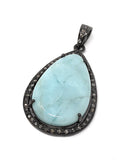 Larimar Pendant, Gemstone Pendant, Silver Pendant, Natural Larimar, Diamond Pendant, Pave Diamond Pendant, Sterling Silver Pendant, DIY