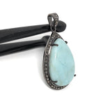 Larimar Pendant, Gemstone Pendant, Silver Pendant, Natural Larimar, Diamond Pendant, Pave Diamond Pendant, Sterling Silver Pendant, DIY