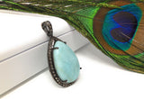 Larimar Pendant, Gemstone Pendant, Silver Pendant, Natural Larimar, Diamond Pendant, Pave Diamond Pendant, Sterling Silver Pendant, DIY