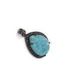 Larimar Gemstone Pendant, Sterling Silver Pave Diamond Pendant, Gemstone Jewelry, Bohemian Pendant, Gifts for Her