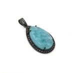 Larimar Gemstone Pendant, Sterling Silver Pave Diamond Pendant, Gemstone Jewelry, Bohemian Pendant, Gifts for Her