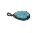 Larimar Gemstone Pendant, Sterling Silver Pave Diamond Pendant, Gemstone Jewelry, Bohemian Pendant, Gifts for Her