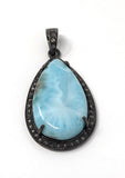 Larimar Pendant, Gemstone Pendant, Silver Pendant, Natural Larimar, Diamond Pendant, Pave Diamond Pendant, Sterling Silver Pendant, DIY