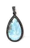 Larimar Pendant, Gemstone Pendant, Silver Pendant, Natural Larimar, Diamond Pendant, Pave Diamond Pendant, Sterling Silver Pendant, DIY