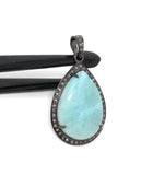 Larimar Pendant, Gemstone Pendant, Silver Pendant, Natural Larimar, Diamond Pendant, Pave Diamond Pendant, Sterling Silver Pendant, DIY
