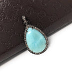 Larimar Pendant, Gemstone Pendant, Silver Pendant, Natural Larimar, Diamond Pendant, Pave Diamond Pendant, Sterling Silver Pendant, DIY
