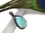 Larimar Pendant, Gemstone Pendant, Silver Pendant, Natural Larimar, Diamond Pendant, Pave Diamond Pendant, Sterling Silver Pendant, DIY