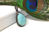 Larimar Pendant, Gemstone Pendant, Silver Pendant, Natural Larimar, Diamond Pendant, Pave Diamond Pendant, Sterling Silver Pendant, DIY